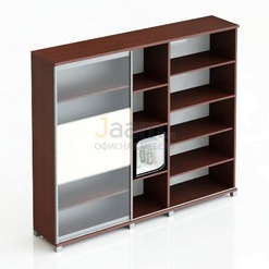 Кабинет руководителя Офисный шкаф для документов с раздвижной дверью со стеклянными и кожной вставками 280